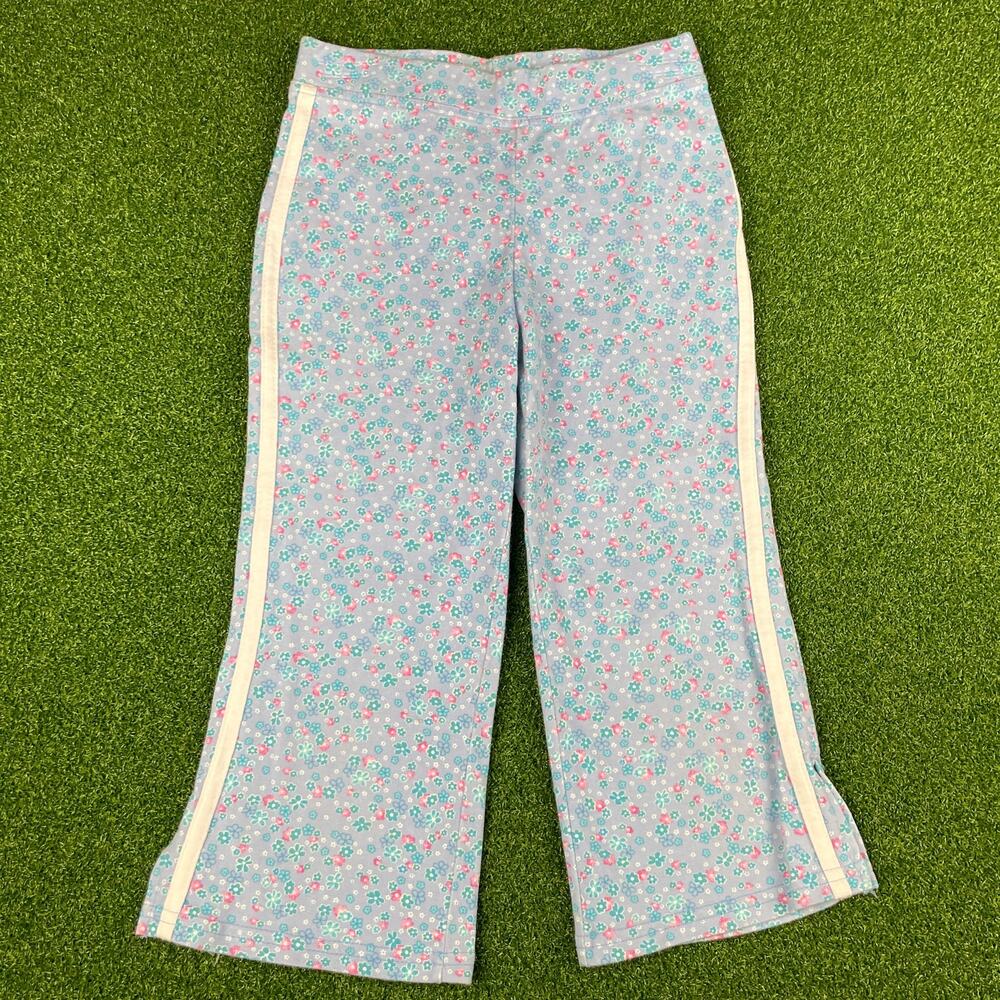 Vintage Simply Basic Girls Blue Dainty Floral Elastic Waist Wide Leg Pants 7/8